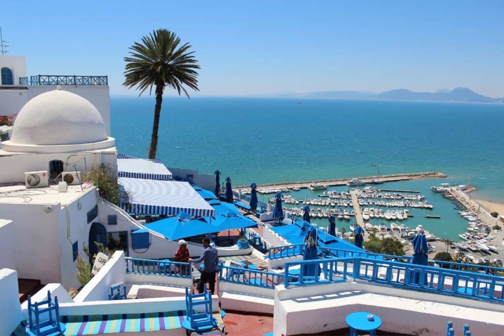 Tunisia view of the sea from a hotel terrace 